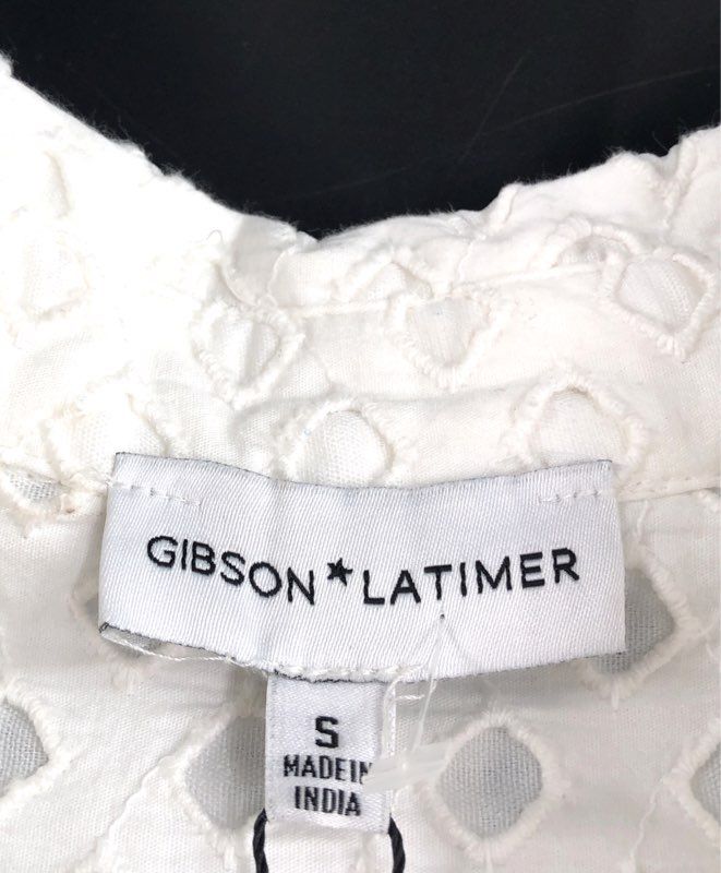 Gibson Latimer Women's Ivory Eyelet Sleeveless Button Front Shirt Dress NWT Sz S