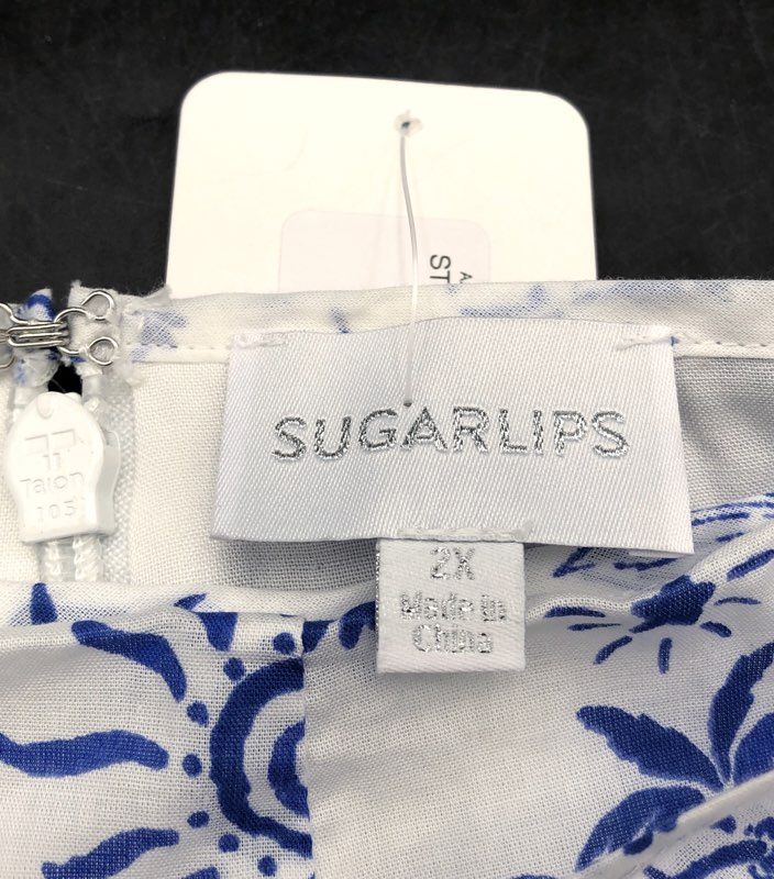 Sugarlips Women's Azul Tropics High Waist Wrap Pants White Blue NWT Sz 2XL