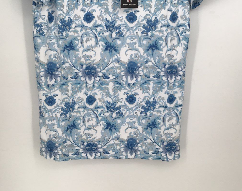 NWT Marc Nelson Men&#39;s Blue Damask Floral Golf Polo Button-Up Shirt - Size S