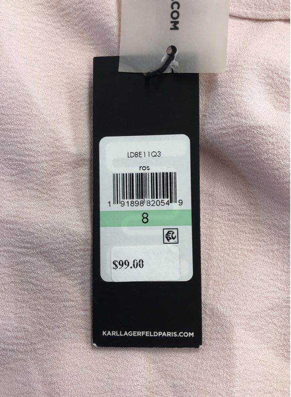 NWT Karl Lagerfeld Paris Pink Ruffle Bell Sleeve Crepe Sheath Dress Women's 8