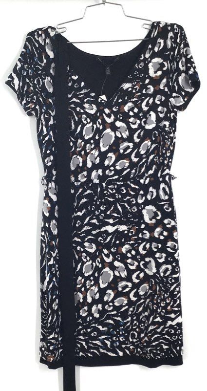 White House Black Market Women's Reversible Animal Wrap Dress Black Sz XS NWT