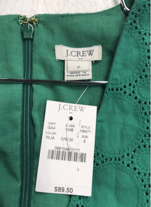 NWT J. Crew Women's Green Cotton A-Line Dress - Size 2