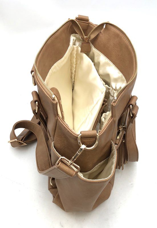 White Elm Brown Vegan Leather Diaper Bag Tote Handbag