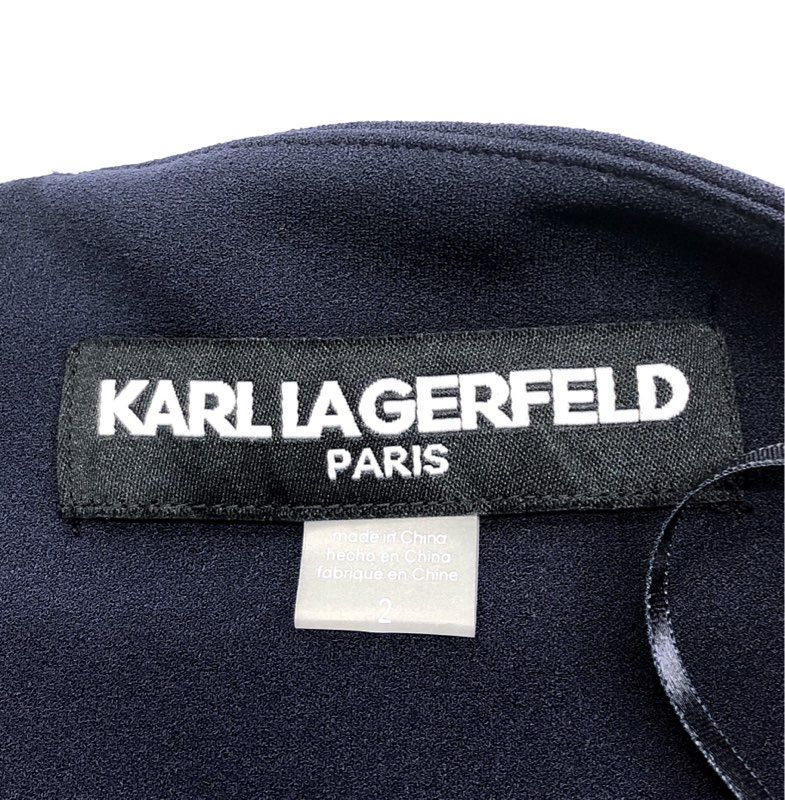 Karl Lagerfeld Paris Women's Navy Pearl Cuff Long Sleeve Sheath Dress Sz 2 NWT