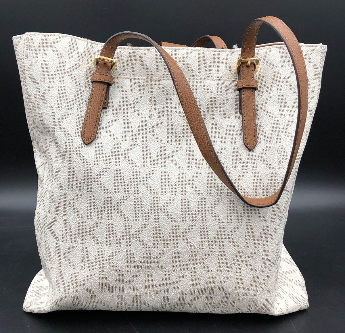 Authentic Michael Kors White Luxury Tote Bag With Brown Wallet - COA Included