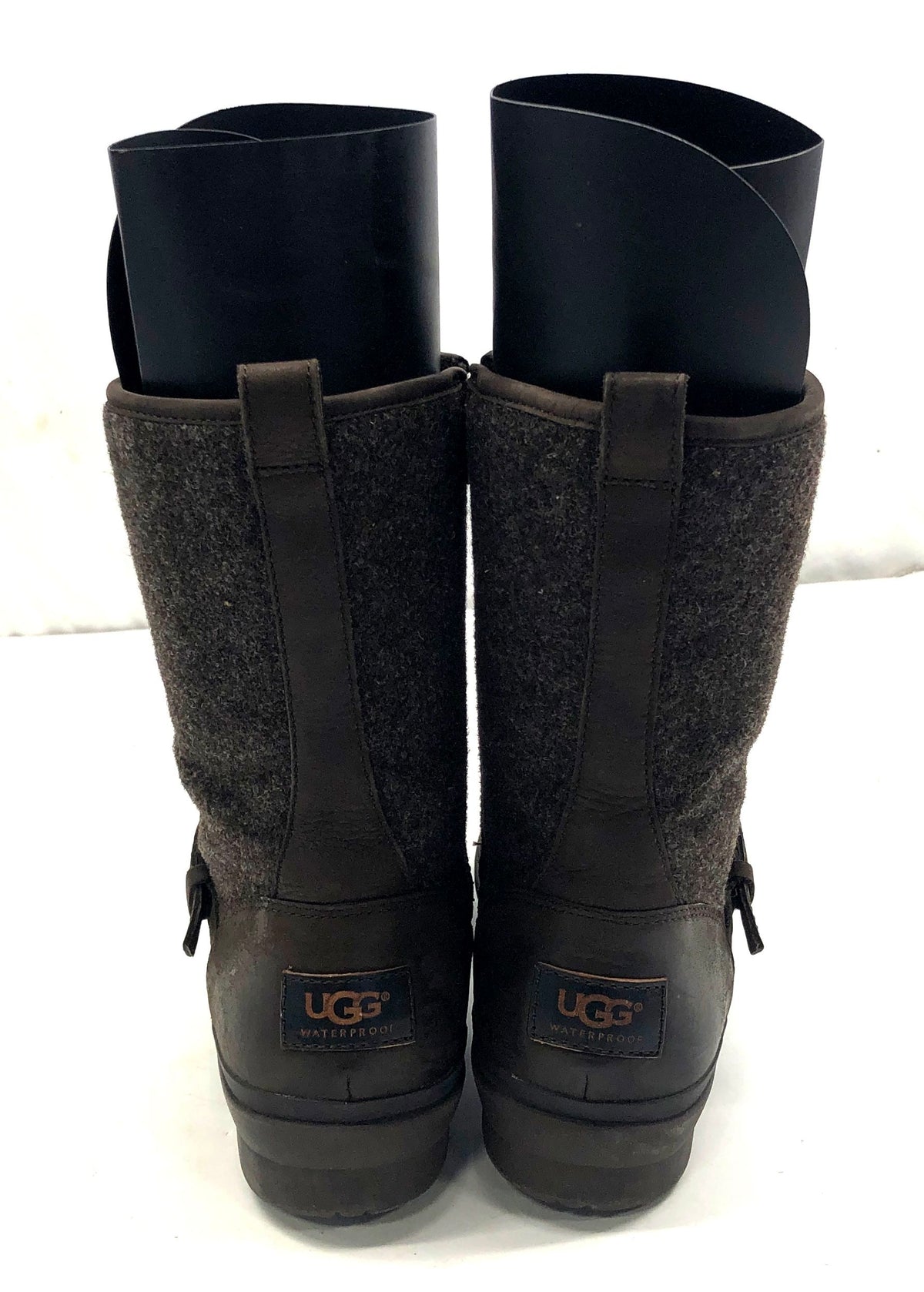 Ugg Simmens Waterproof Brown Leather Wool Moto Boots Women's Size 9