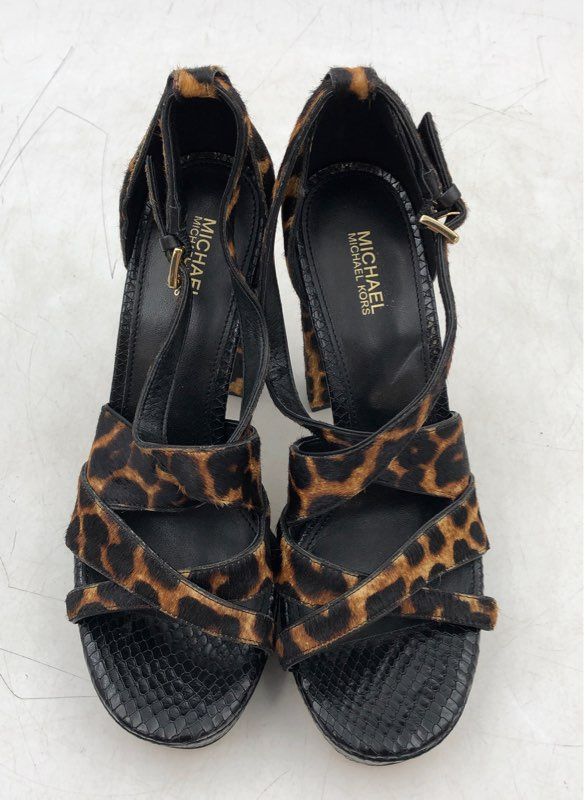 Michael Kors Women&#39;s Brown Leopard Print Fur Block Platform Heels - Size 7.5 M