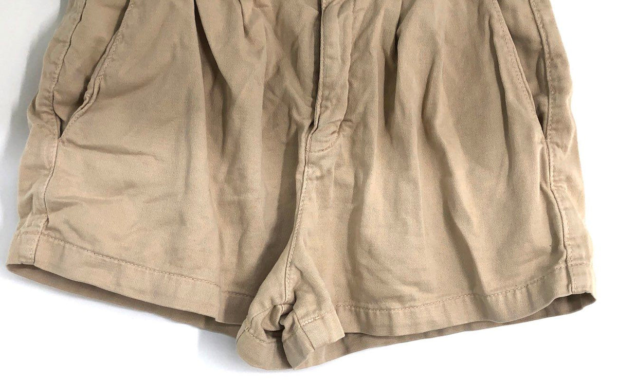 Free People Women's Tan High Rise Pleated Cotton Twill Chino Shorts Sz 0