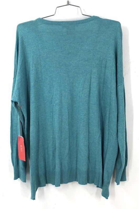 ETC Women's NWT Bimini Sweater Teal Cashmere Blend V-Neck Side Zip XL