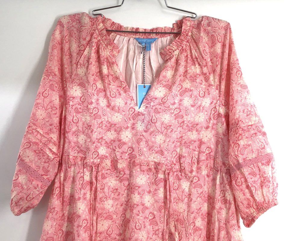 Draper James Women's Kellie Babydoll Dress Pink Paisley Floral Lace NWT Sz XS