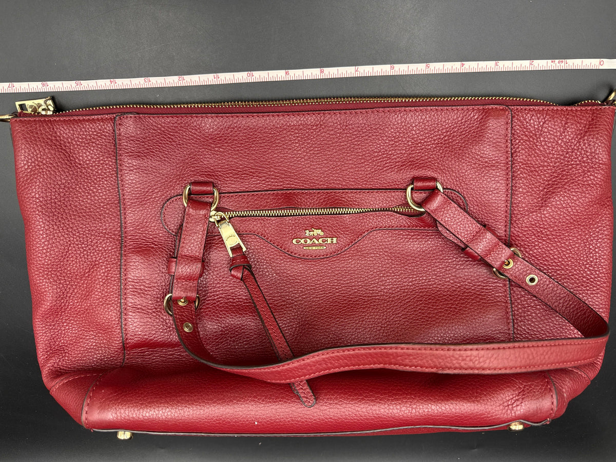 Coach Red Pebbled Leather Katy Satchel Crossbody Handbag Gold Hardware COA