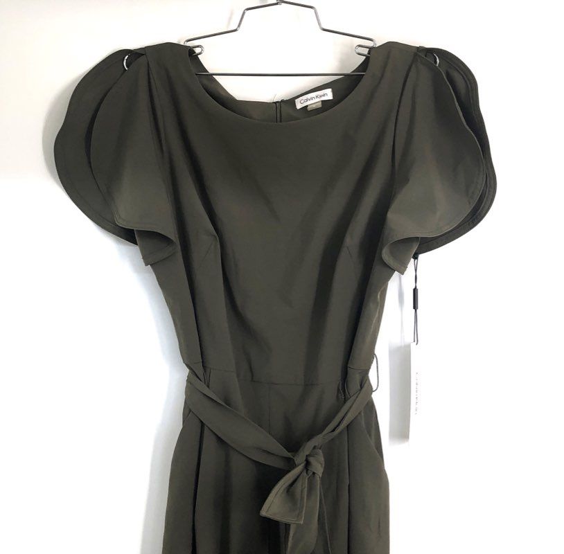 Calvin Klein Women's Green Short Sleeve Wide Leg Belted Jumpsuit NWT Sz 14