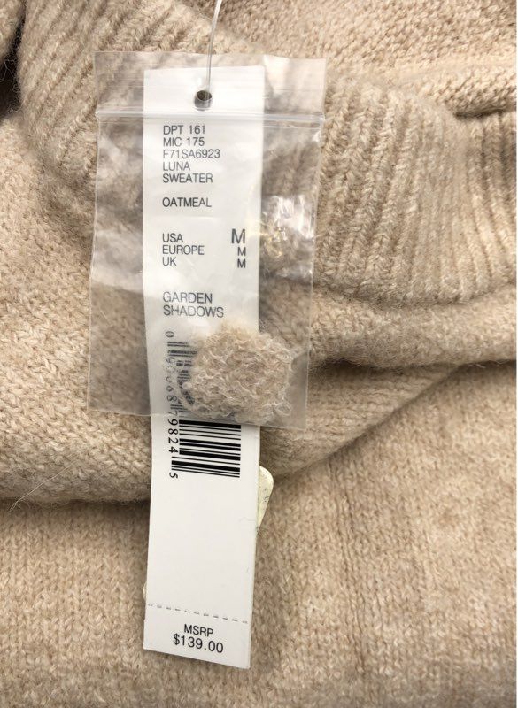 Antonio Melani Oatmeal Luna Split Hem Cuff Sweater Women's M NWT