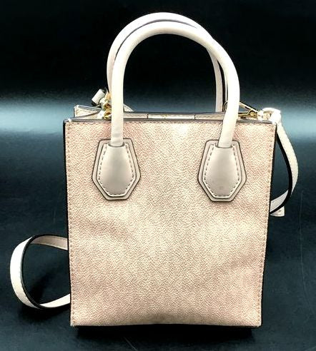 Michael Kors Blush Pink Leather Signature Print 'Mercer' Crossbody Bag (+COA)