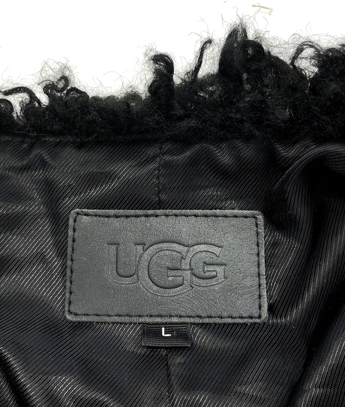 UGG Women's Black Kianna Faux Fur Shaggy Open Front Cropped Jacket Sz L