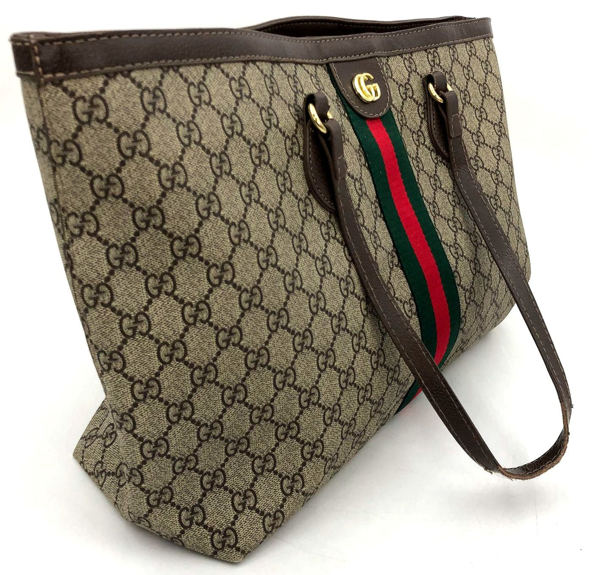 Gucci Inspired Ophidia Signature GG Canvas Print Tote with Green/Red Web Stripe