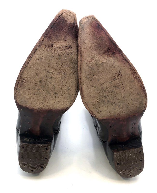 Las Trampas Black Leather Pointed Toe Stitched Western Cowboy Boots Size 8
