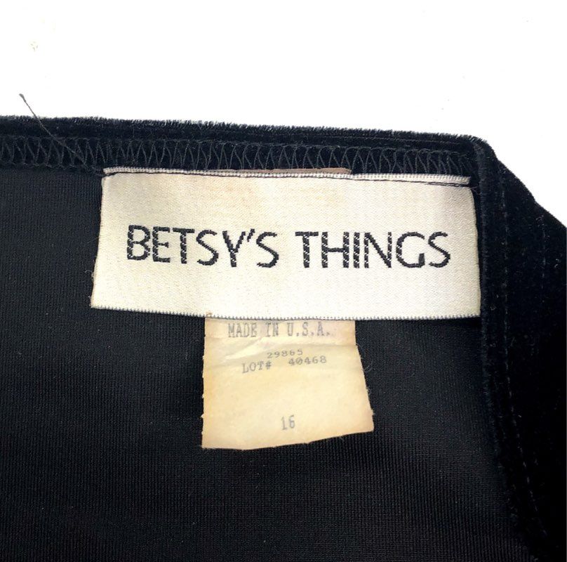 Vintage Betsy's Things 90s Black Velvet Short Sleeve Dress Made USA Sz 16