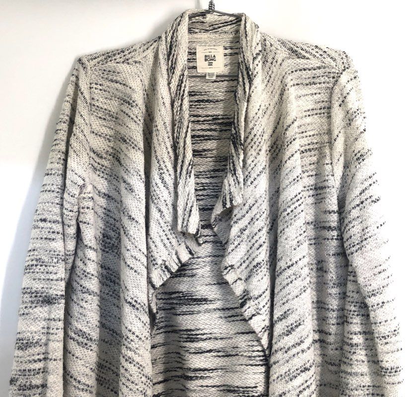 Billabong Women's Open Front Cardigan Sweater Black White Textured Knit Sz M