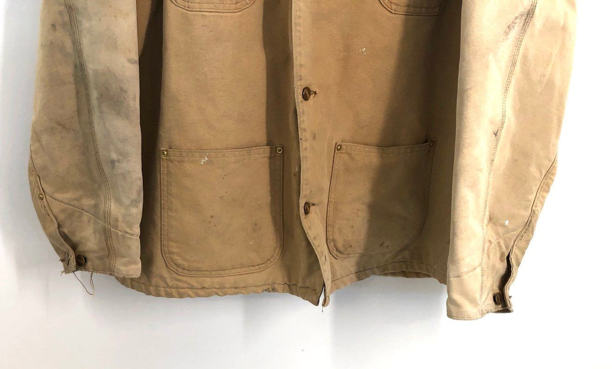 Vintage 90s Carhartt Distressed Quilt Lined Hooded Chore Coat Jacket Sz 3XL