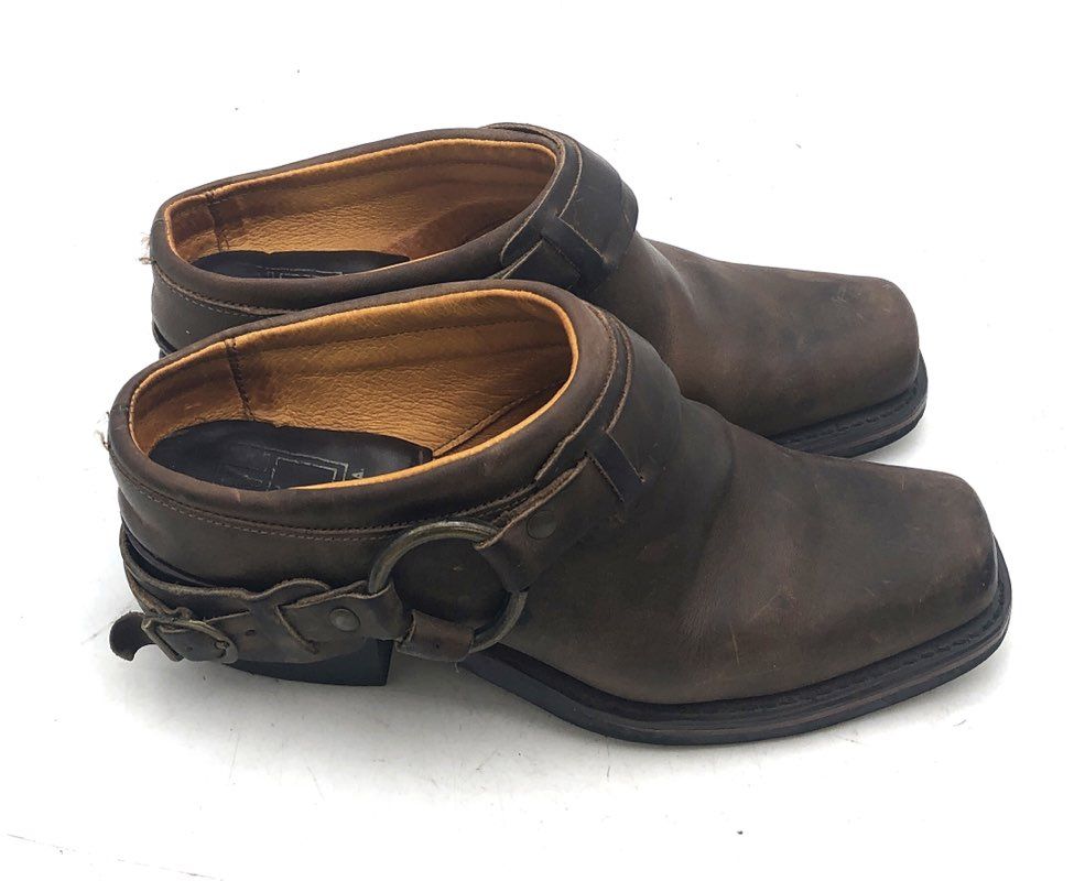 Frye Harness Mule Dark Brown Leather Clogs Square Toe Made in USA Size 7