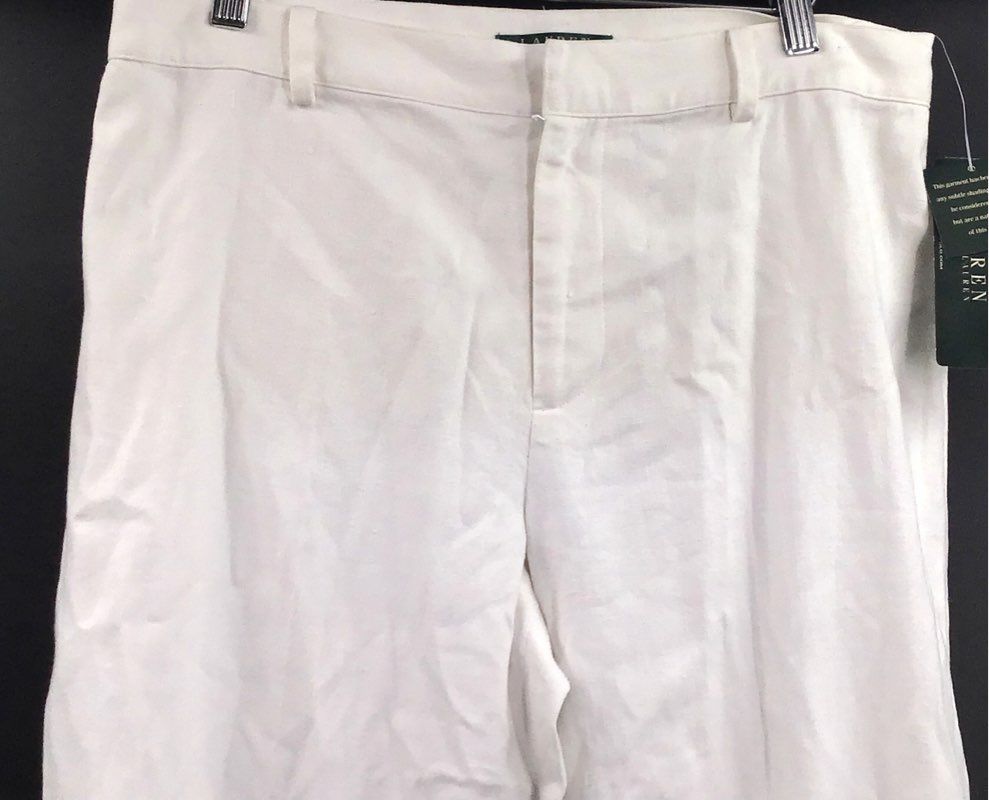 Lauren Ralph Lauren Women's White Linen Cotton Blend Pants Pink Sands NWT Sz 8