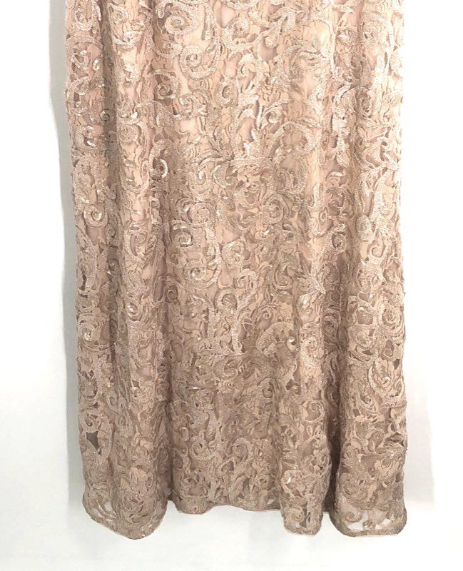 Adrianna Papell Women's Blush Sequin Lace Gown Short Sleeve Maxi Dress Sz 4 NWT