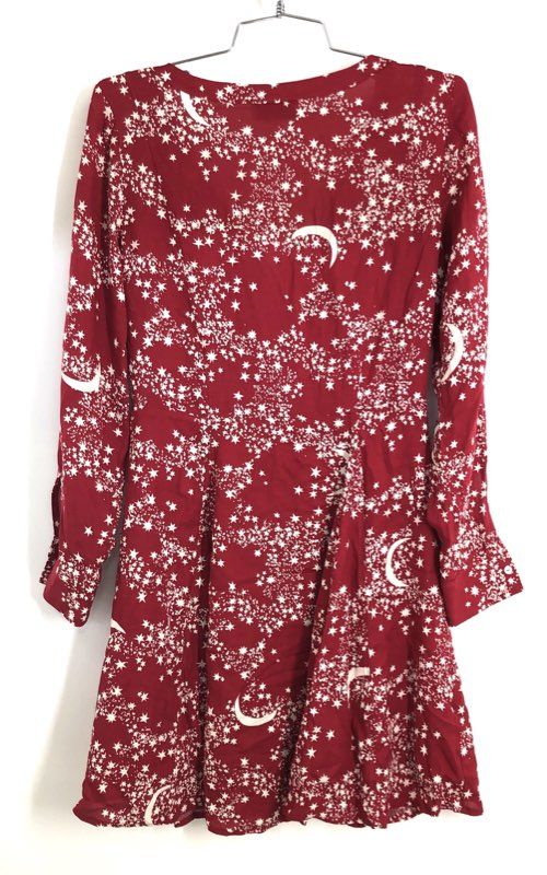 & Other Stories Women's Red Celestial Star Moon Button Front Dress Sz 2