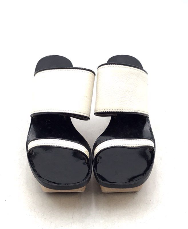 Marani Women&#39;s Black White Slip-On Block Heel Slide Sandals - EUR Size 38