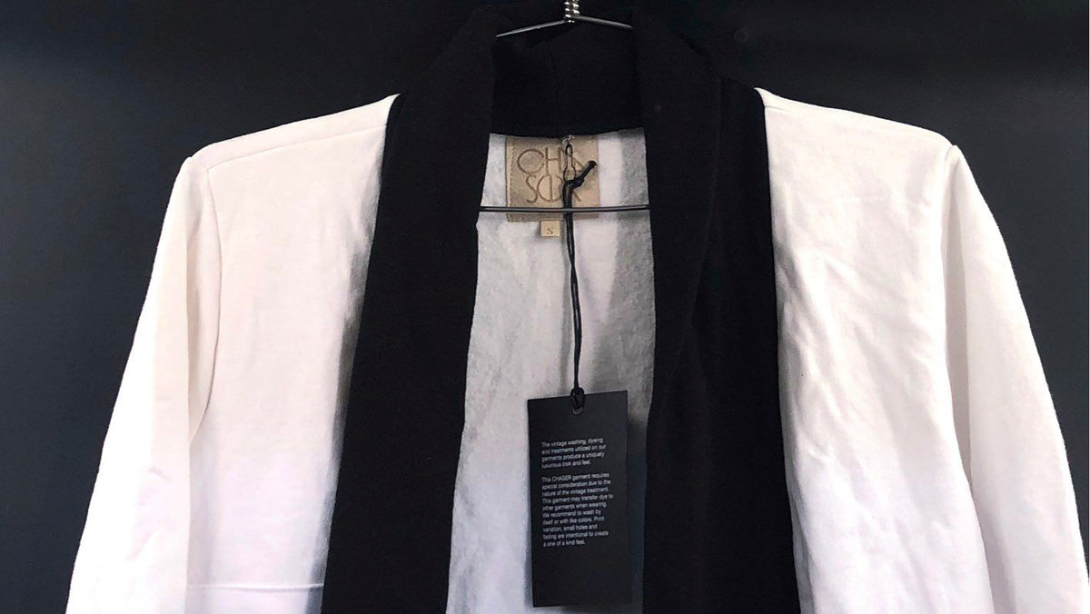 Chaser Women's White Black Open Front Cotton Cardigan Sweatshirt Jacket NWT Sz S
