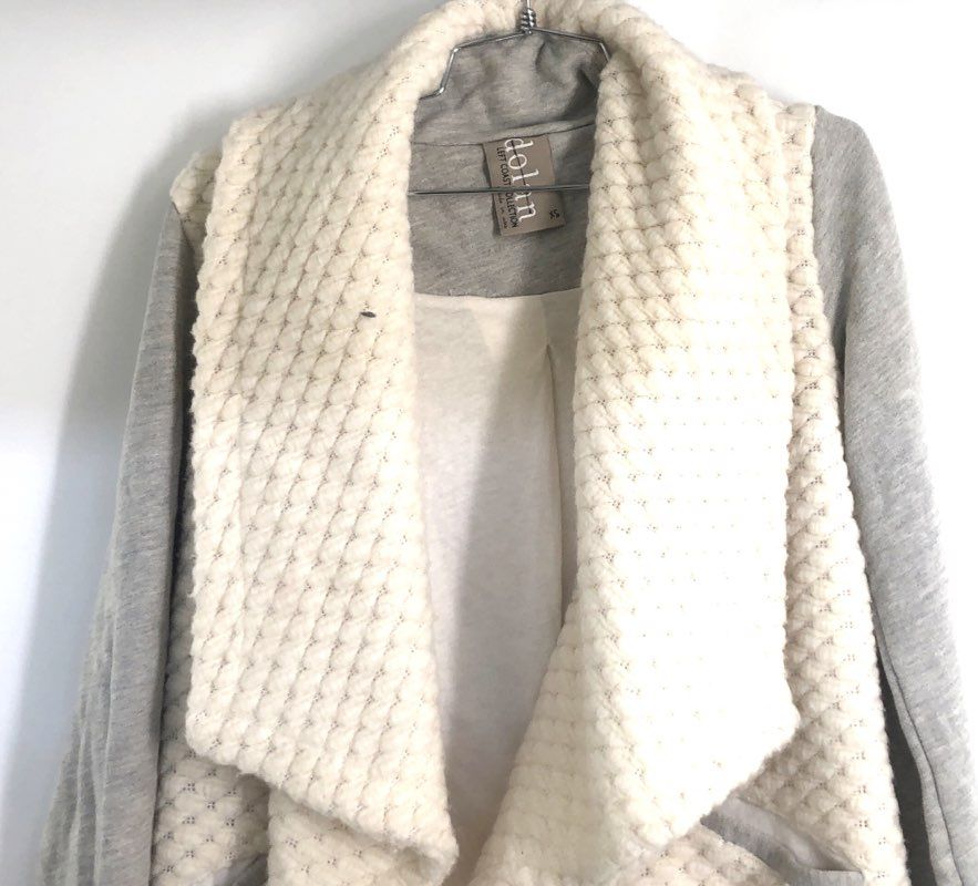 Dolan Left Coast Collection Women's White Gray Textured Knit Cardigan Jacket XS