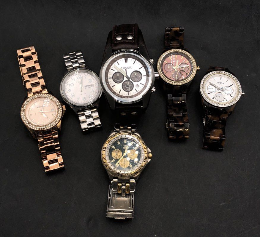 Fossil Wristwatch Lot of 6 Chronograph Date Stainless Steel Leather Resin