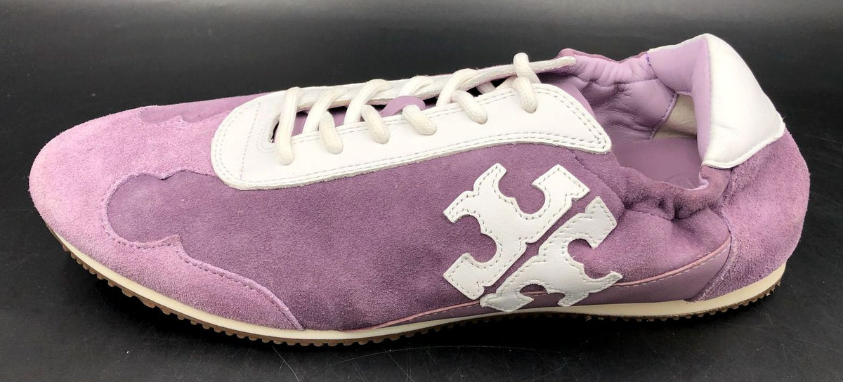 Tory Burch Women&#39;s Lilac Purple Suede &amp; White Leather Sneakers - Size 9.5 (+COA)