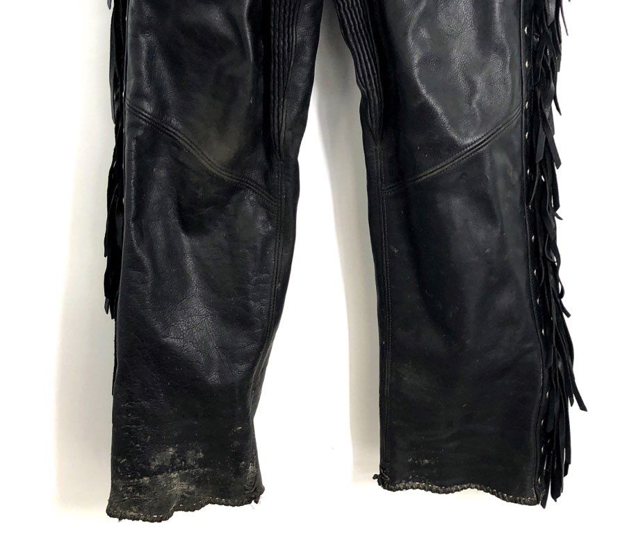 Vintage 90s Harley-Davidson Fringe Concho Studded Leather Motorcycle Chaps Sz S