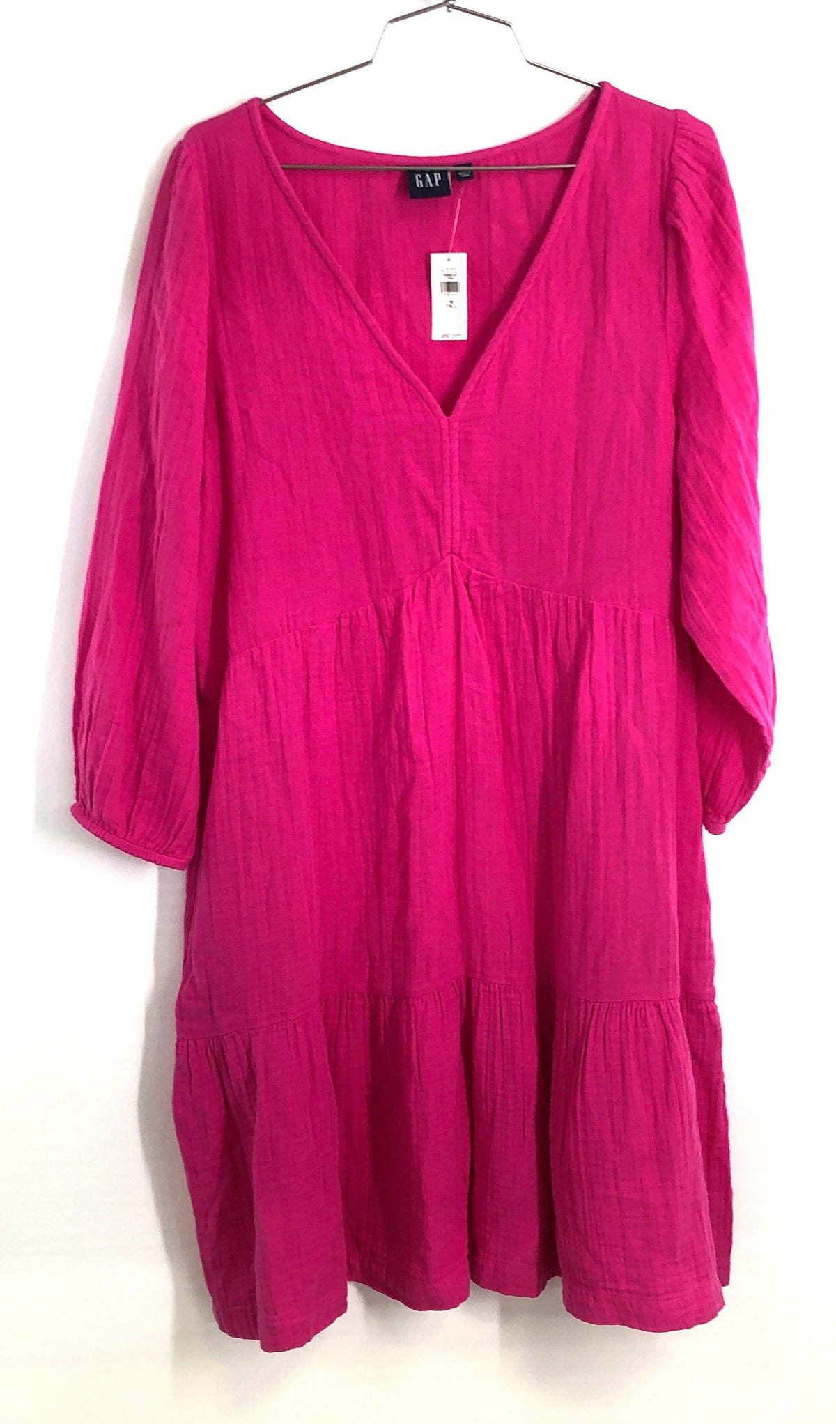 Gap Women's Pink Crinkle Cotton Gauze Tiered V-Neck Mini Dress Sz M Tall NWT