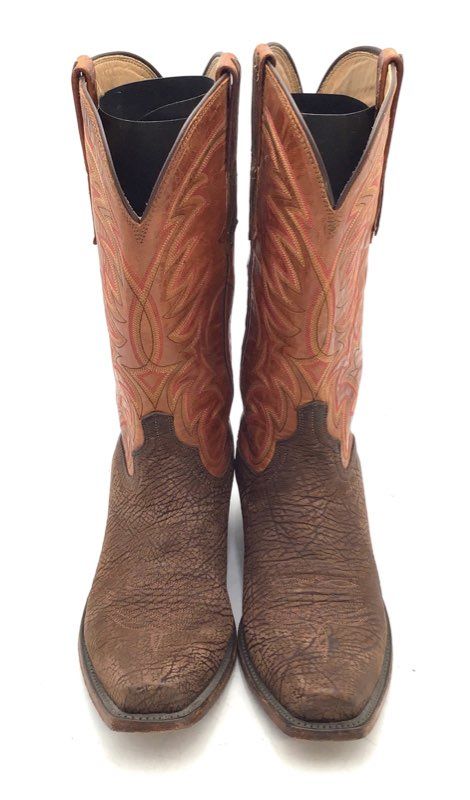 Lucchese Heritage Brown Elephant Leather Square Toe Cowboy Boots Men's Size 9 D