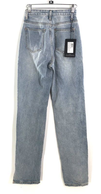 PrettyLittleThing Women's Light Blue Distressed Split Hem Straight Jeans NWT 0