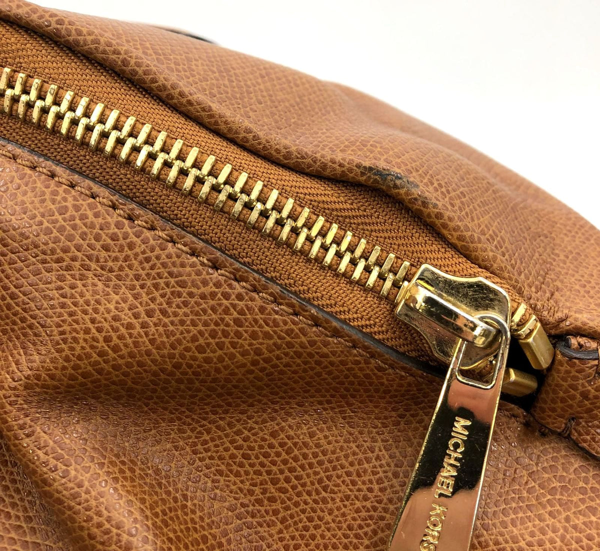 Michael Kors 'Reese' Brown Pebbled Leather Satchel with Gold-Tone Detail (+COA)