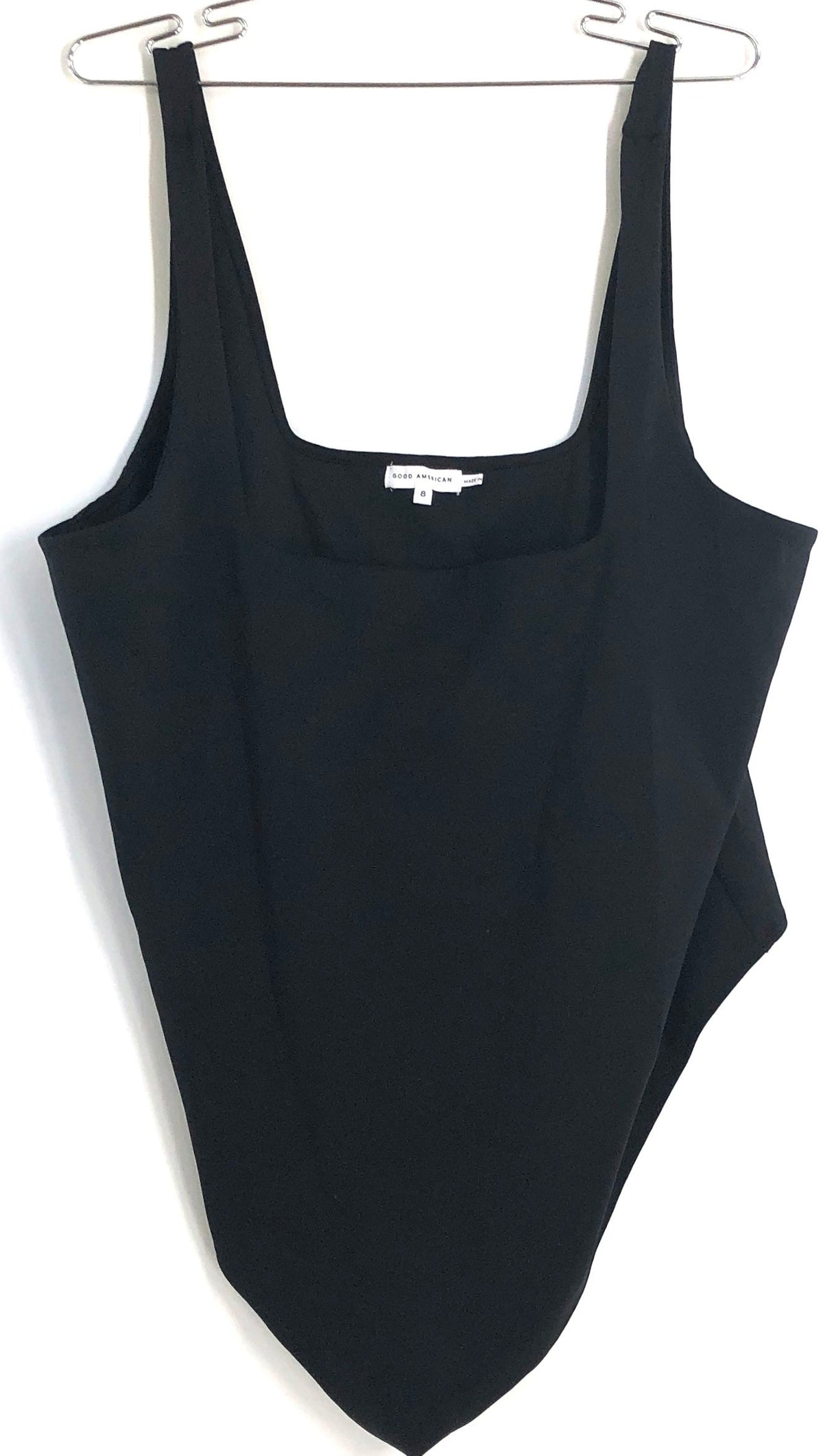 Good American Women's Black Square Neck Sleeveless Bodysuit Style GB0375 Sz 8