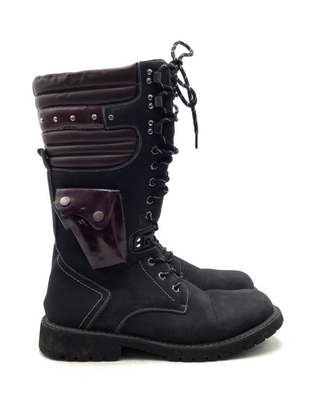 Addax Men&#39;s Black Burgundy Mid-Calf Motorcycle Boots - Size 46