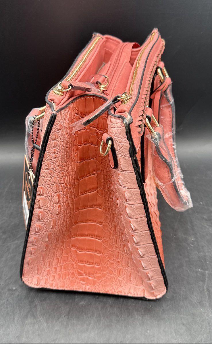 NWT Brahmin INSPIRED Faux Crocodile Embossed Satchel & Wallet Set