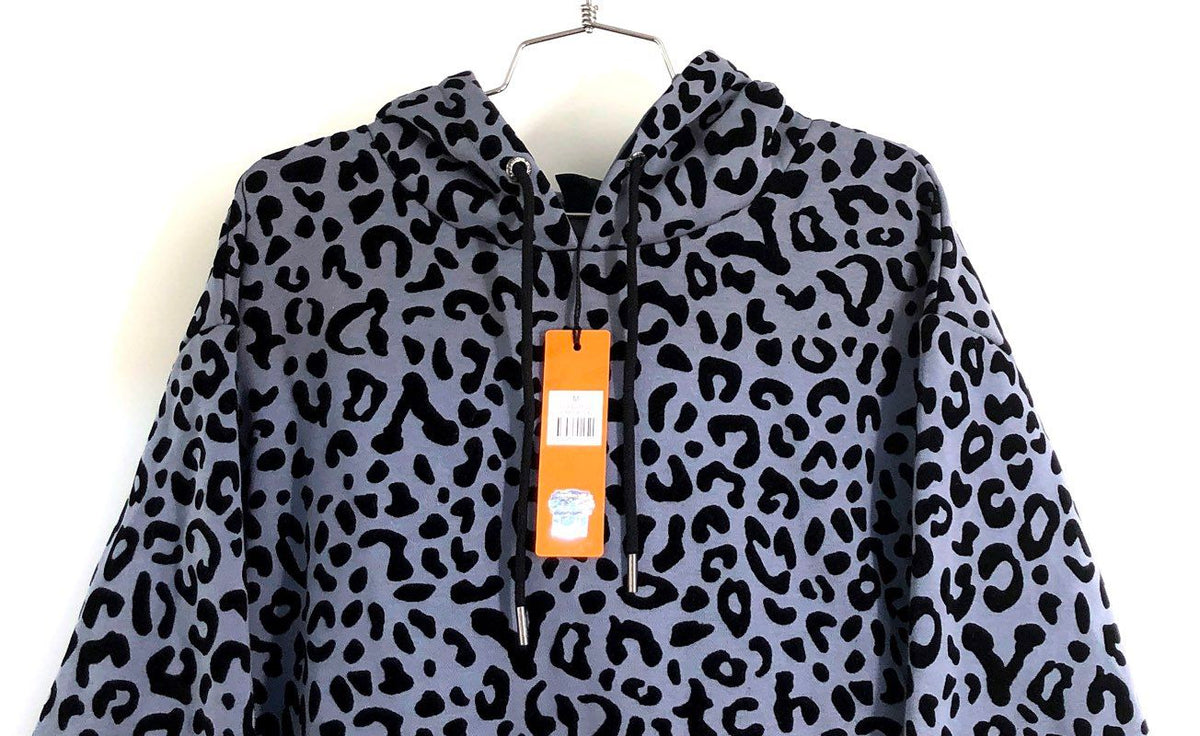 Von Dutch Unisex Cheetah Leopard Print Hoodie Dirty Blue Flocked Size M NWT