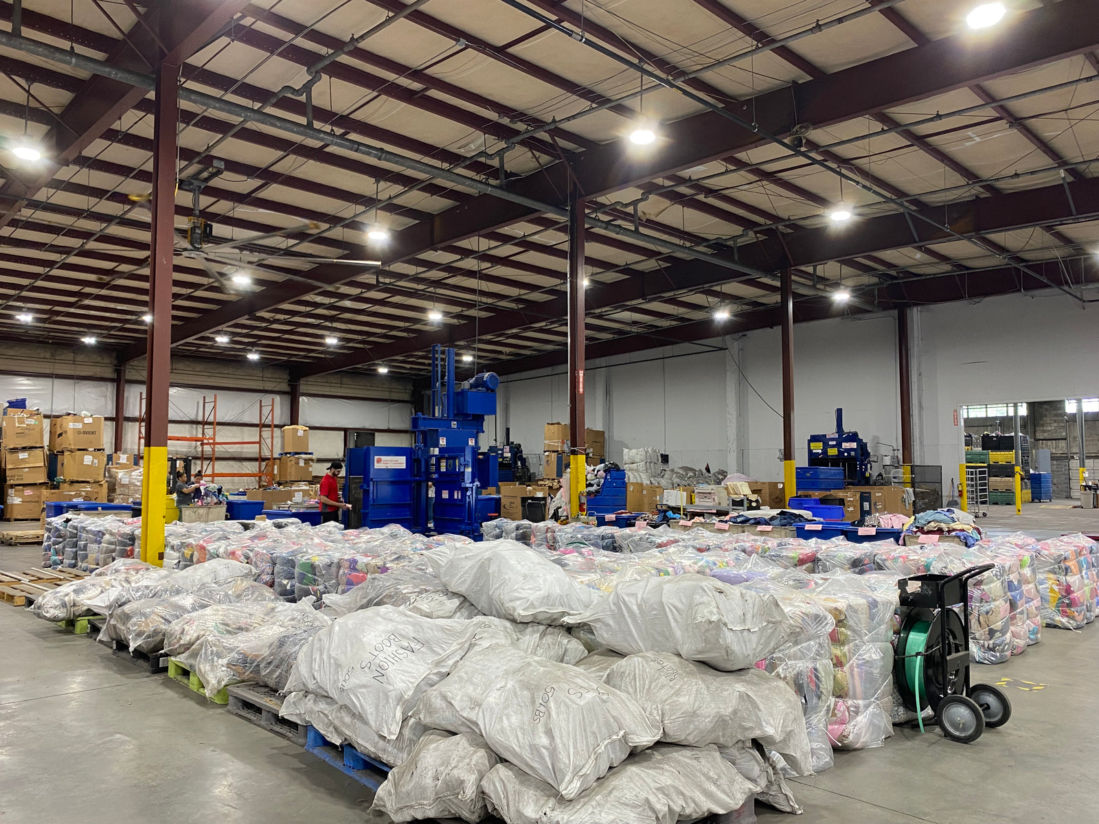 America's Thrift Supply a view of the wholesale warehouse. Micro-bales ready for shipping.