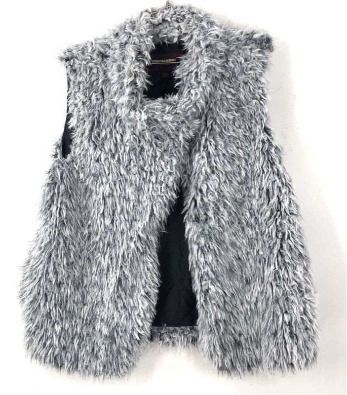 Johnston & Murphy Women's Gray Faux Fur Shaggy Vest Open Front NWT Size L
