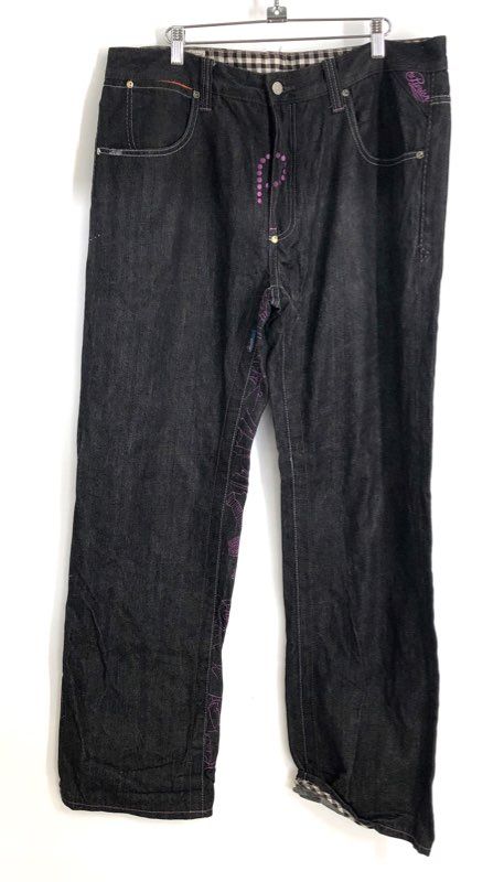 Parish Men's Dark Wash Graphic Embroidered Streetwear Jeans Sz 38