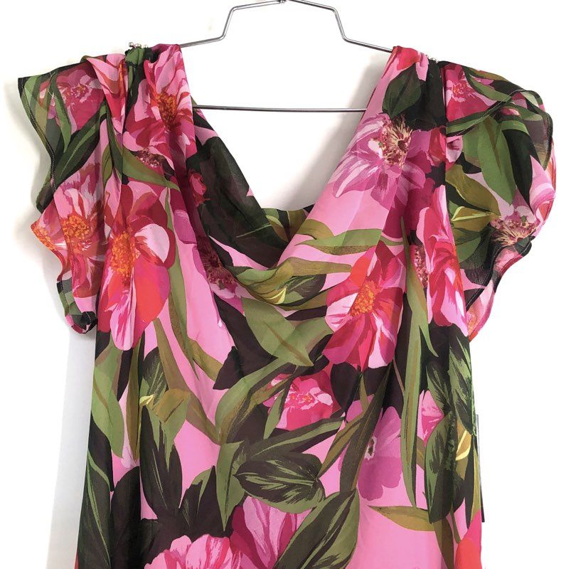 Ignite Evenings Women's Pink Floral High Low Flutter Sleeve Chiffon Dress Sz 8