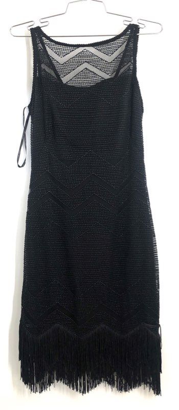 Karen Millen Women's Black Mesh Chevron Fringe Sheath Dress Sz 4 NWT