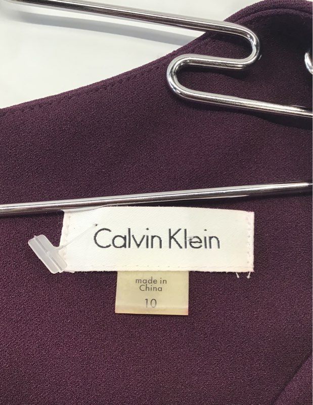 Calvin Klein Women's Plum Sleeveless Ruffle Asymmetric Sheath Dress Sz 10 NWT