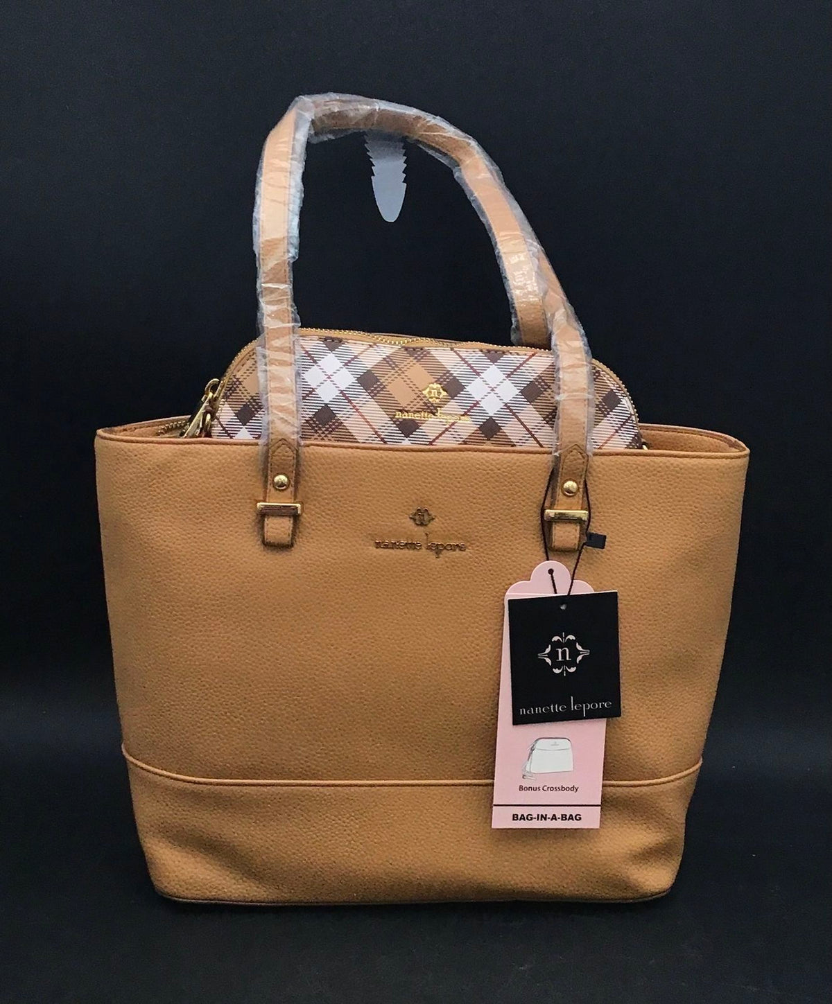 NWT Nanette Lepore Camel Brielle Tote Purse With Crossbody Bag