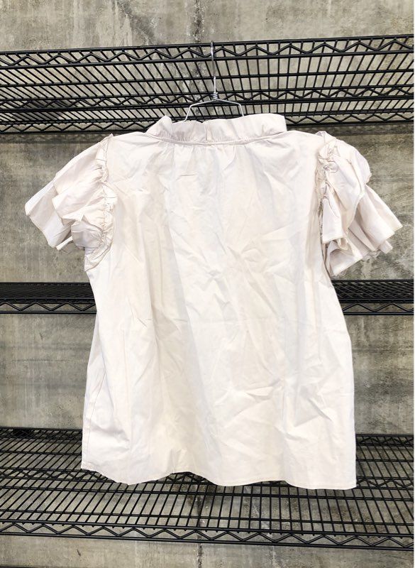 Sofia Women's Tan Ruffle Tiered Sleeve Split Neck Blouse Size M NWT